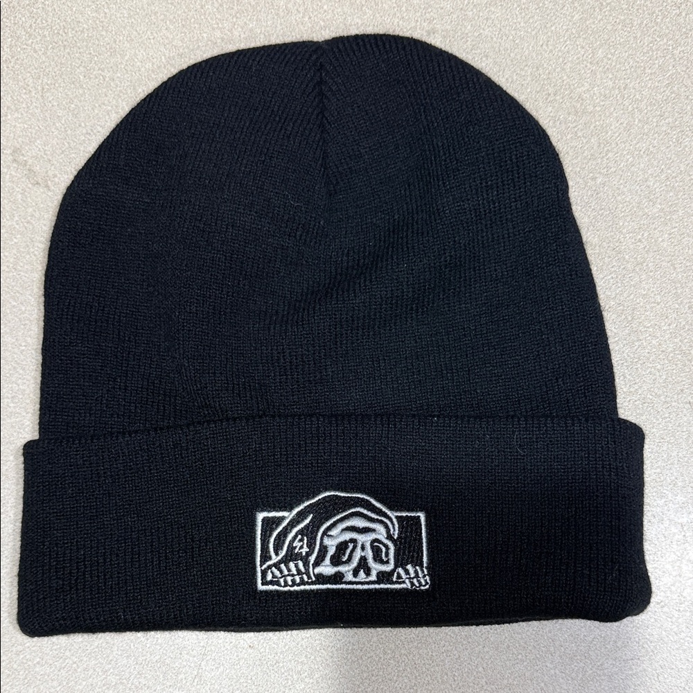 Edgy Black Skull Embroidered Beanie